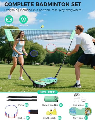 Portable Badminton Net Set with Rackets and Carry Case for Outdoor & Indoor Games