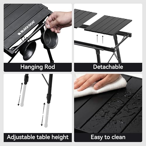 Black Folding Camping Table with Adjustable Height - Portable Ultralight IGT Table for Outdoor Use