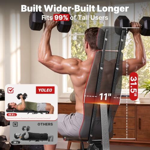 YOLEO XL Adjustable Weight Bench - 827LB Capacity, Foldable & Space Saving