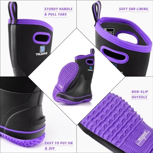 Trudave Women's Waterproof Rubber Boots Mid Calf Purple Size 5-11 Outdoor Work & Hunting