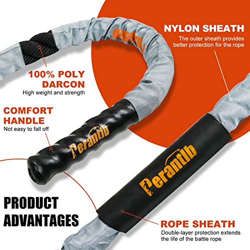 Perantlb 1.5-inch x 50 ft Battle Rope with Cloth Sleeve - Heavy-Duty Fitness Equipment
