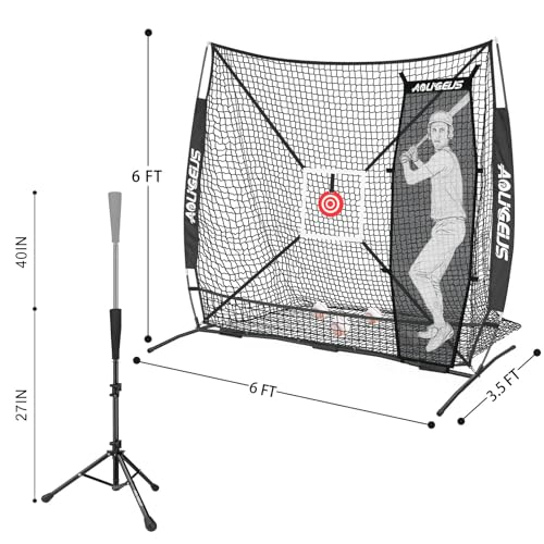 Black 6x6 Baseball Softball Practice Net with Tee, Dummy & Carry Bag