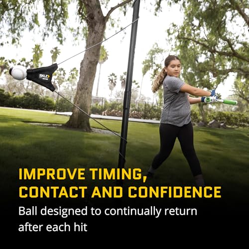 SKLZ Hit-A-Way Youth Baseball Swing Trainer - Portable Solo Batting Practice with Stand, Tethered Ball, Adjustable for Ages 13 & Under