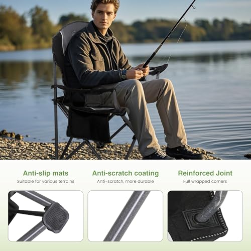 LET'S CAMP Heavy Duty Oversized Folding Camping Chair 2-Pack Black & Grey