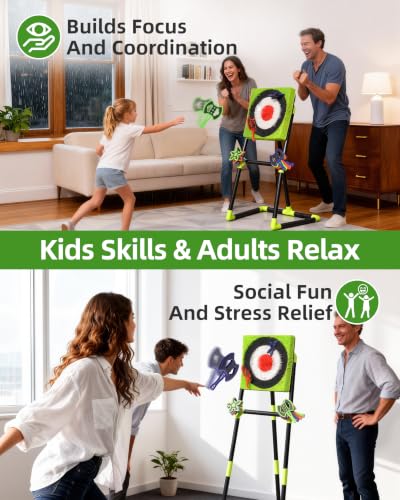 Green Axe Throwing Game Set with Bristle Target & 12 Axes for Indoor Outdoor Backyard Kids & Adults - Variation: 6 Star