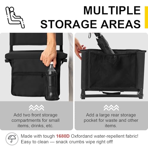 Black 2-Pack Stadium Seats with Back Support, Cushions & Storage