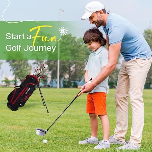 Kids Golf Clubs Set for Ages 6-8 - Red Stand Bag, 5 Clubs, Right Handed