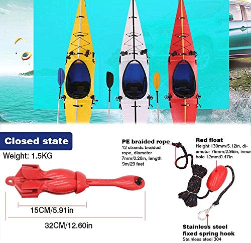 ISURE MARINE Kayak Anchor Kit 3.5 lb Folding Grapnel with 29.5 ft Rope – Red (Variation: Red)