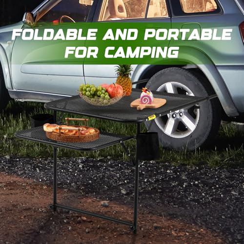 BBTO Portable Tire-Mounted Camping Table with Adjustable Height & 2 Cup Holders
