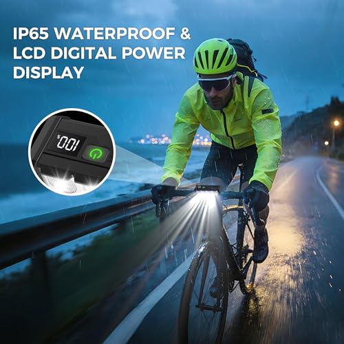 Super Bright Bike Lights 4800 Lumen USB Rechargeable with LCD Display Waterproof Front & Rear for Night Riding