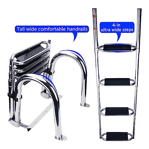 Heavy Duty Folding Boat Ladder Stainless Steel 4 Steps for Pontoon & Marine Use