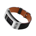 DuiGong Leather Strap Compatible for Garmin Vivofit 1-2 Replacement Band with Silver Stainless Steel Protector Case, S/M & M/L (Black)