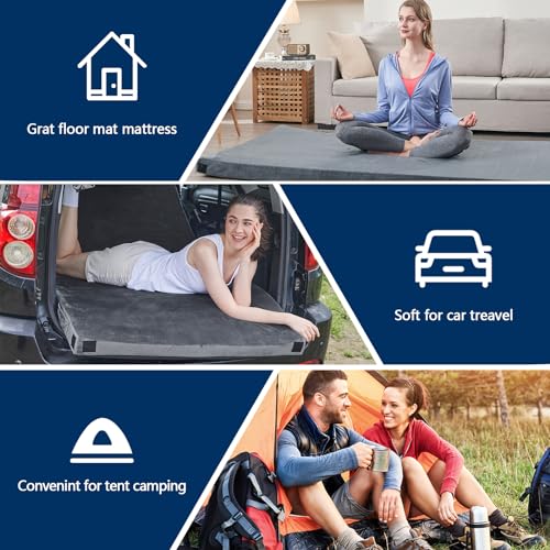 Grey Memory Foam Camping Mattress Pad Twin 75x38x3 Inches Portable Sleepover Bed