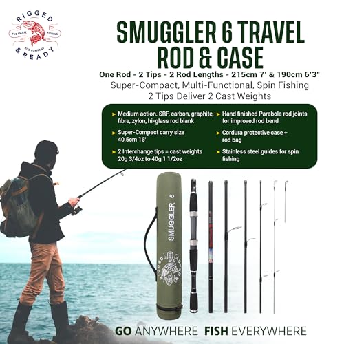 Rigged & Ready Smuggler 6 Travel Fishing Rod & Reel Combo 2 Tips, Compact Case