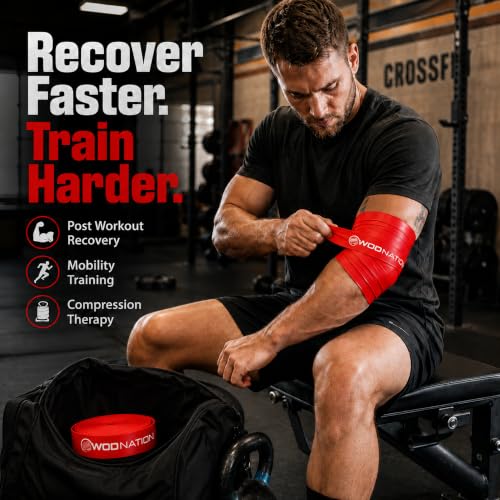 WOD Nation Muscle Floss Bands 2 Pack - Medium & Heavy Recovery Stretch Bands for Muscle Mobility