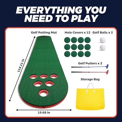 Indoor/Outdoor Mini Golf Putting Set with 2 Putters and 10ft Practice Green