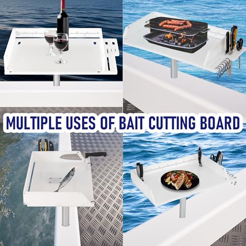 Boat Bait Cutting Board with Adjustable Rod Holder and Tool Slots - Marine-Grade Fishing Fillet Table