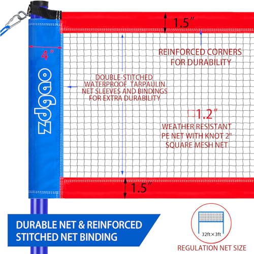 Zdgao 20FT/32FT Volleyball & Badminton Combo Set with Net and Accessories - Red & Blue, Outdoor Recreation
