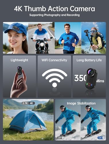 Ahlirmoy 4K Mini Body Action Camera Waterproof 64GB for Sports & Vlogging - Black