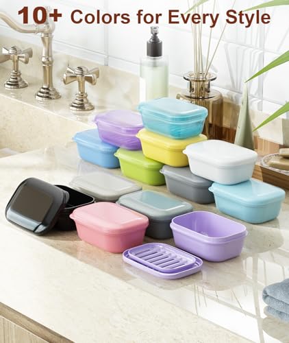 Quatish Leakproof Travel Soap Dish with Lid & Draining Layer - Black Medium, Pack of 2