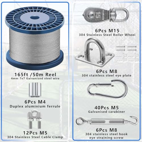 35 FT Heavy Duty Batting Cage Netting Wire Tension Kit for Baseball & Softball Backyard