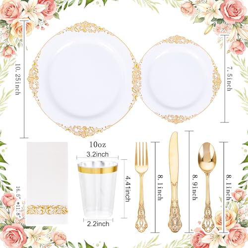 Gold Plastic Dinnerware Set for Weddings and Parties - 700PCS