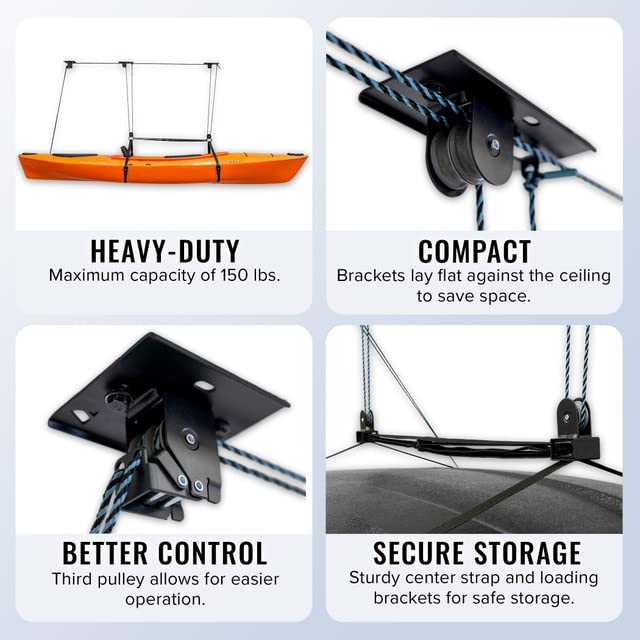EasyLift Garage Ceiling Hoist System - Holds 150 lb, Includes Adjustable Straps