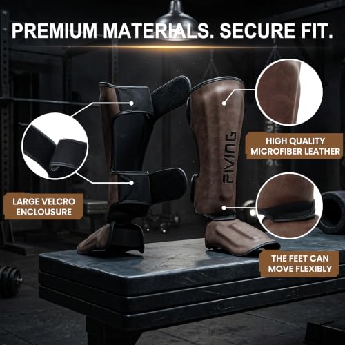 Retro Muay Thai Shin Guards for Men Women Dark Brown Large - Martial Arts Protective Gear