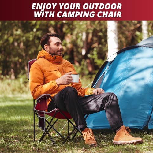 SAILARY 2-Pack Oversized Mesh Camping Chairs with Cup Holders & Storage, Red