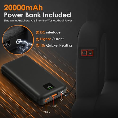 Heated Stadium Seats with Power Bank - Black 25 Inch Dual Control
