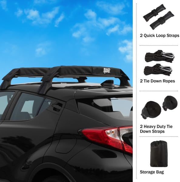 RAD Sportz Kayak Roof Rack - Universal Quick Loop Straps & Protective Pads - Fits Canoe, SUP, Surfboard