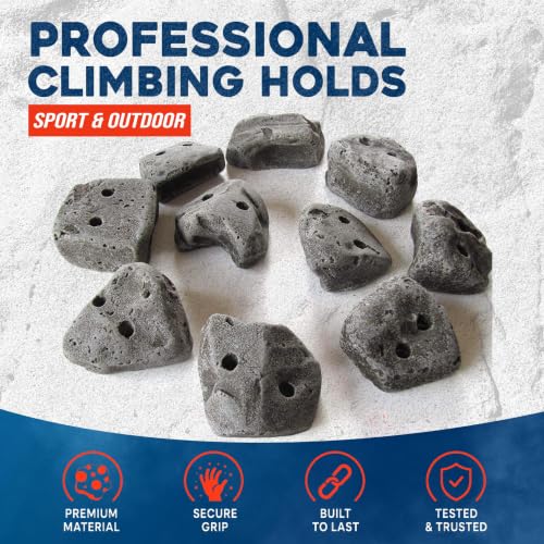 Rocky Mountain Climbing Gear 50 Large Screw-On Rock Holds - Natural Gray, Made in USA