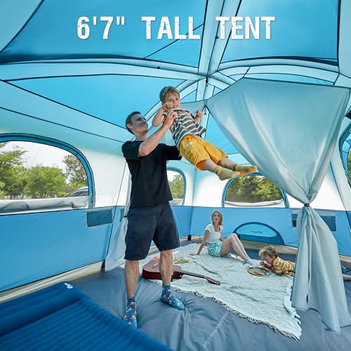 Portal 8-Person Blue Instant Cabin Tent with Rainfly & Large Mesh Windows