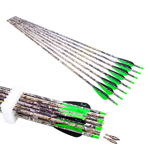 Carbon Hunting Arrows 28-30 Inch Spines for Recurve and Compound Bows - Pack of 12