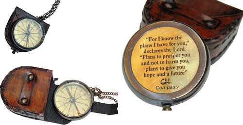 Calvin Handicrafts ® Solid Brass Nautical Dollond London Compass & Chain with Beautiful Leather Cover Handmade Brass Compass Vintage Stylish 2.5'' Brass Compass.