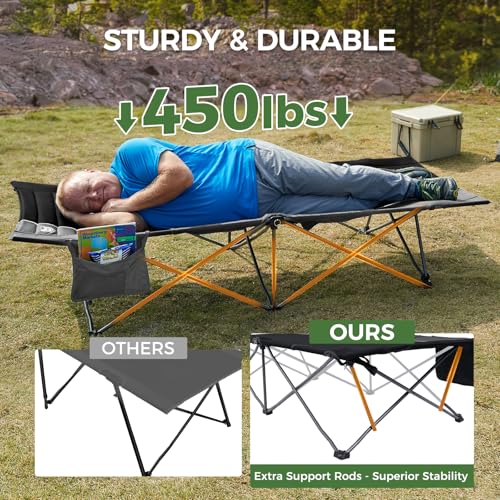 Timber Ridge 32.5in Extra Wide Heavy Duty Camping Cot - Black, Supports 450lbs