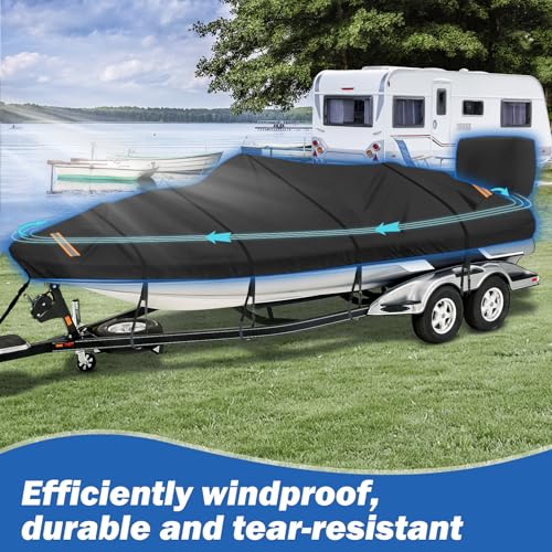 17-19 ft Boat Cover with Motor Cover - Waterproof V-Hull Tri-Hull Bass Boat Protection