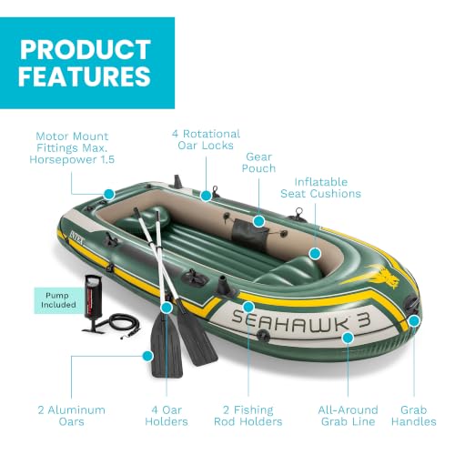 Intex Seahawk 2 Inflatable Boat Set - 2 Person, Green, Fishing Accessories Included