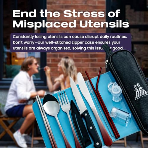 Travel Utensil Set with Case - 10 Pcs Portable Silverware Collection, Gradient Red