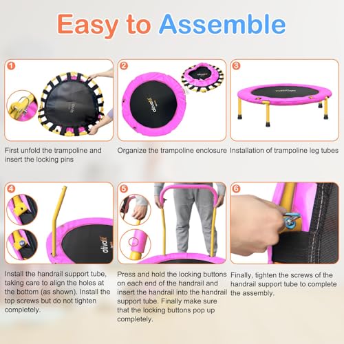 Toddler Trampoline 36 Inch with Foam Handle - Pink & Yellow, Indoor & Outdoor Safe Rebounder for Kids 2-6