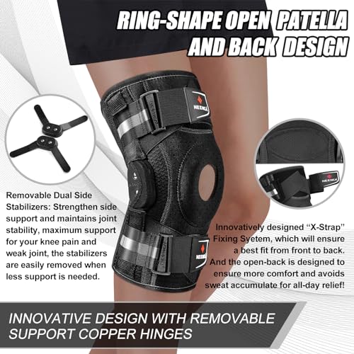 NEENCA Large Black Hinged Knee Brace for Pain Relief & Support