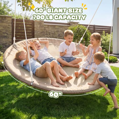 Trekassy 60-Inch Saucer Tree Swing - Taupe Large Family Outdoor Swing for Kids & Adults