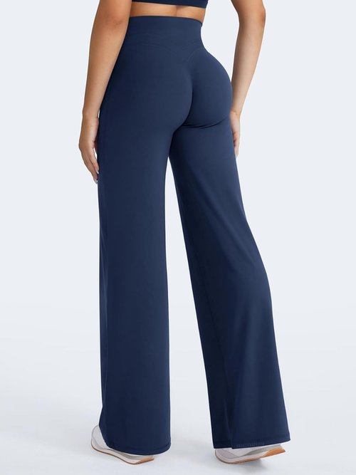 HIGORUN High Waisted Straight Leggings - No Front Seam Workout Pants for Women | 31" Wide Leg Gym Yoga