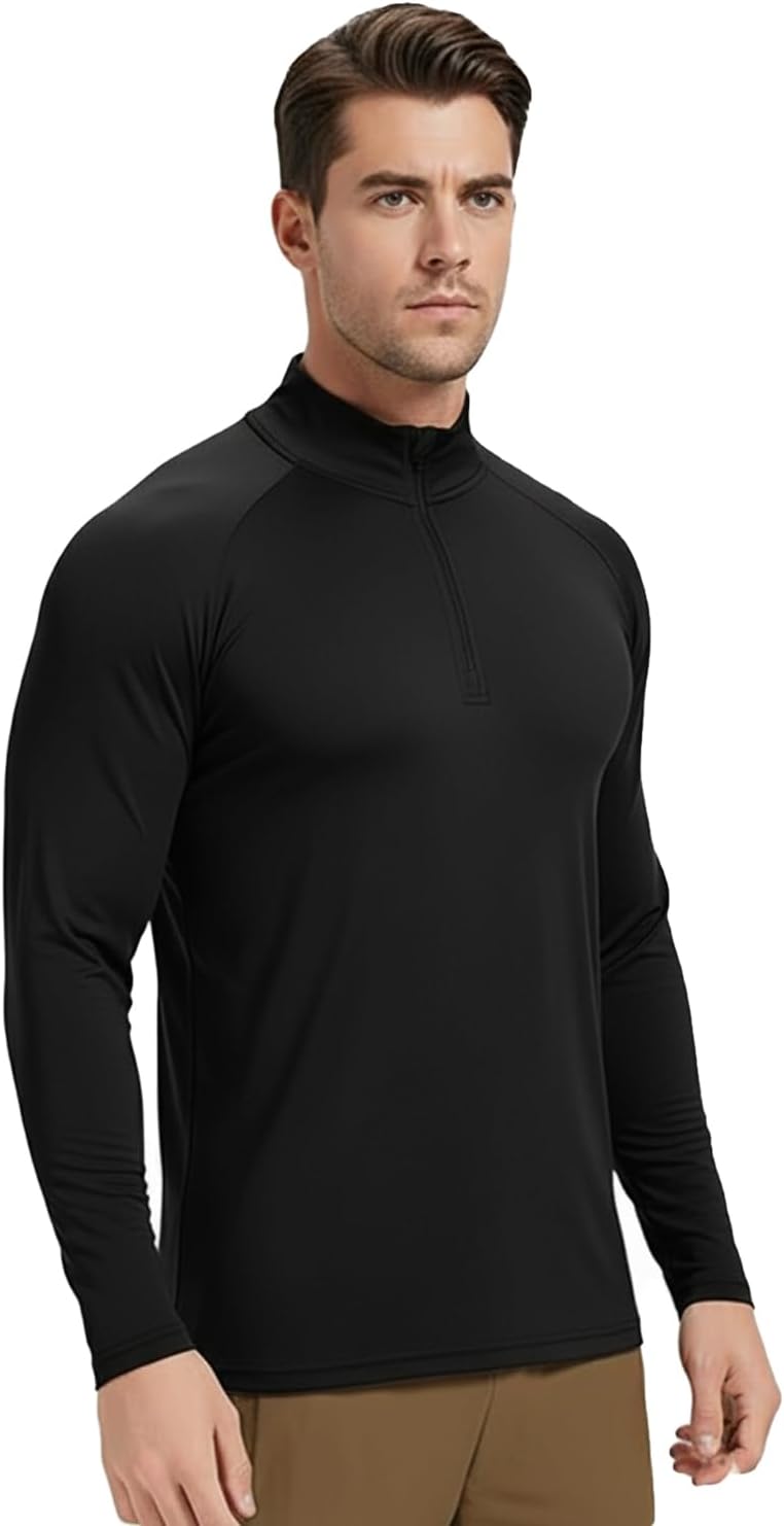 Skiennix Men's Quarter Zip Pullover Athletic Shirt - Quick Dry Long Sleeve Top for Running & Gym