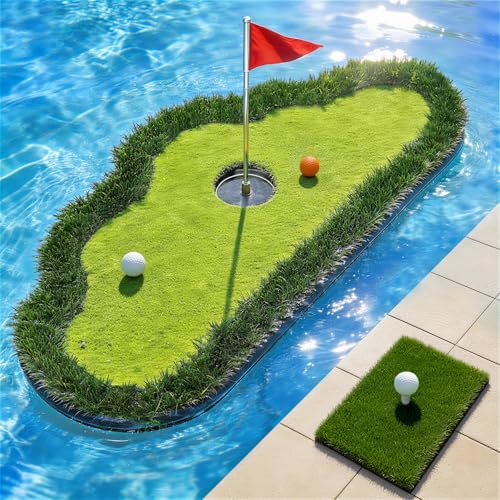 AILE Floating Golf Green for Pool - Practice Putting Mat with Ball Retriever & Accessories