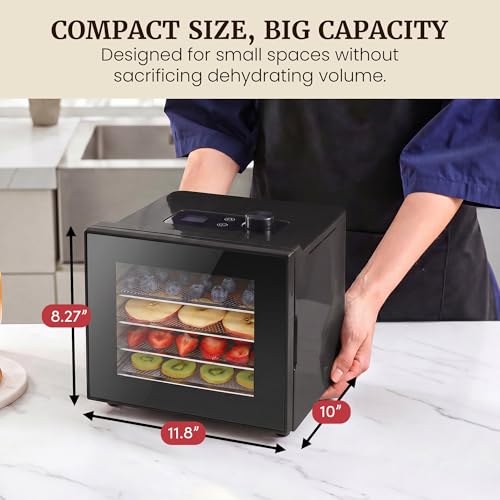 Food Dehydrator with 4 Plastic Trays - Adjustable Temp & Timer