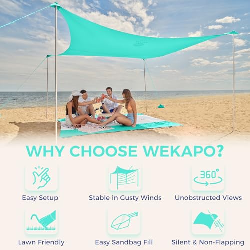 WEKAPO Beach Tent Sun Shelter - Easy Setup Canopy with Reinforced Poles