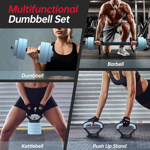 Blue PASYOU 5-in-1 Adjustable Dumbbell Set 45lbs for Home Gym, Kettlebell, Barbell & Push-Up Handles