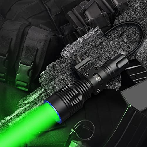 ANEKIM UC20 Green Hunting Flashlight Kit - 2000 Lumens Long-Range Tactical Light with Rail Mount