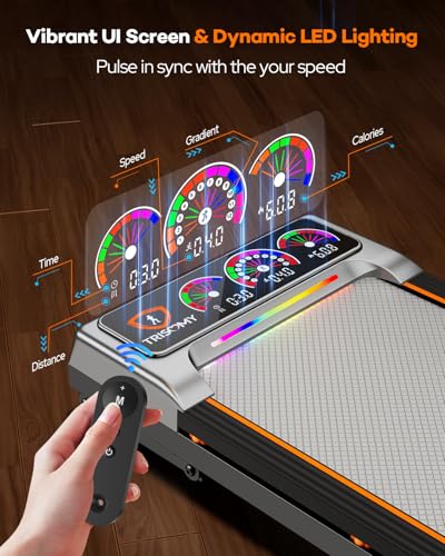 Trisomy Silver Auto Incline Under Desk Treadmill 15% 12-Level, Bluetooth & RGB Screen